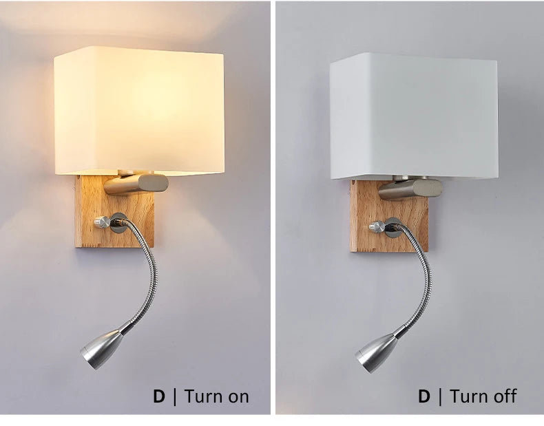 Wooden Wall Light With Oval/Rectangle Fabric Shade Base Switch Hotel Room Bedroom Frosted-glass Wall Sconce 1W Reading Spotlight