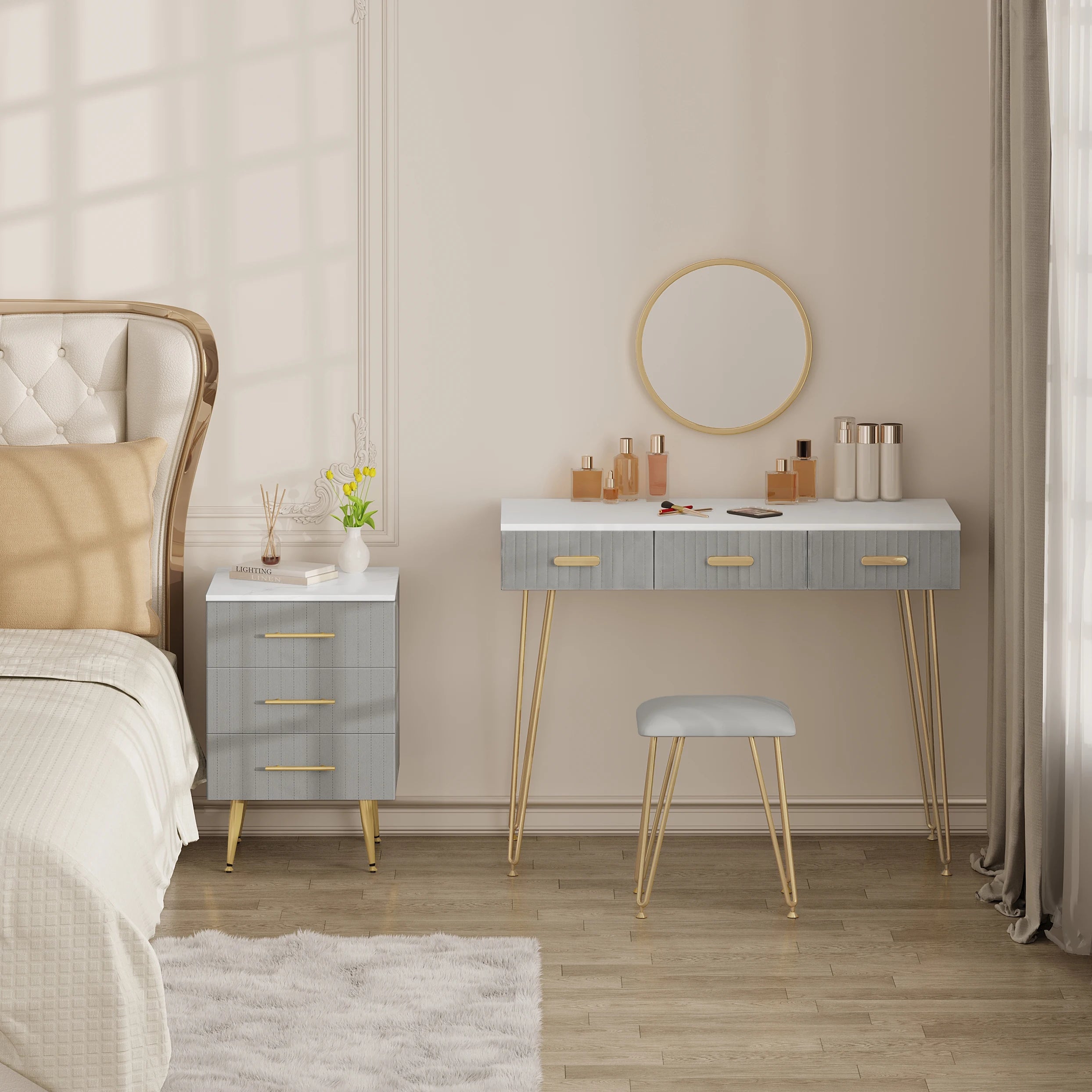 WOLTU Bedside Cabinet Nightstand with 3 Drawers Chest of Drawers Sideboard Storage Coffee Table for Bedroom Home