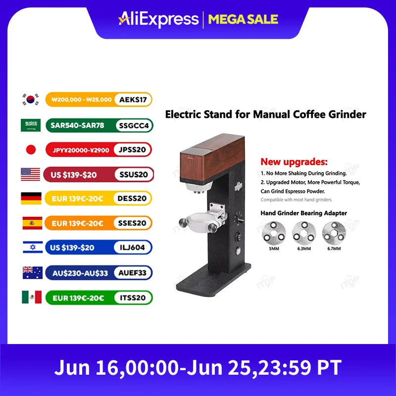 ITOP-MG-U Hand Grinder Grinding Support 50-300RPM Variable Speed Adjustment Coffee Milling Stand Suitable for Most Hand Grinder