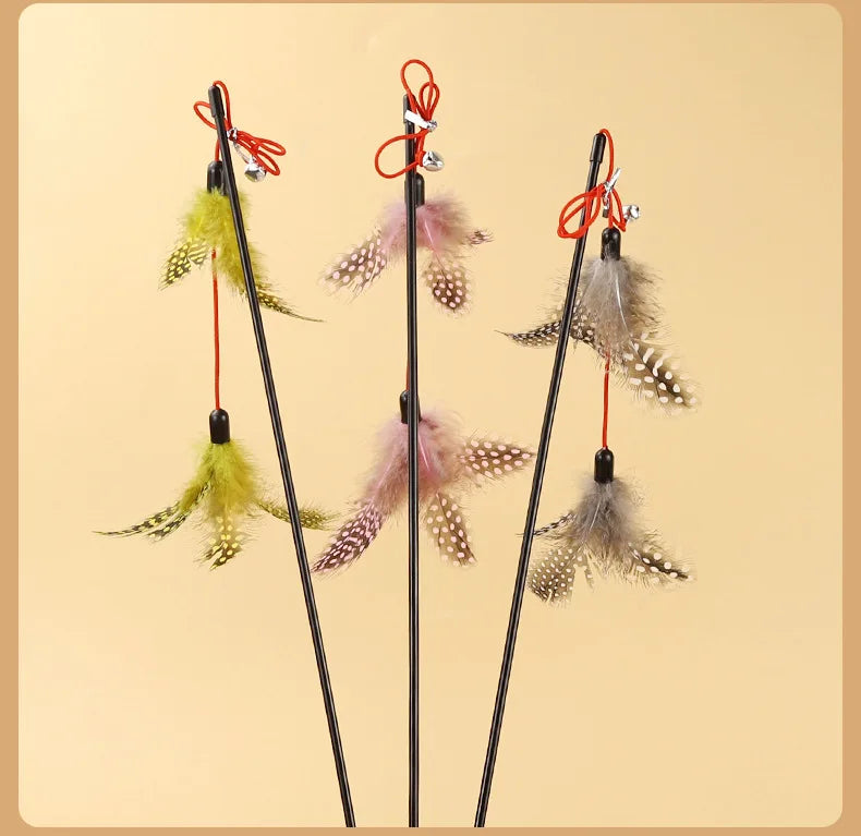Cat Toy Feather Cats Sticks Cat Toys Interactive Double Feather Toys Cats Teasing Kitten Teaser Stick with Bell Toy Pet Products