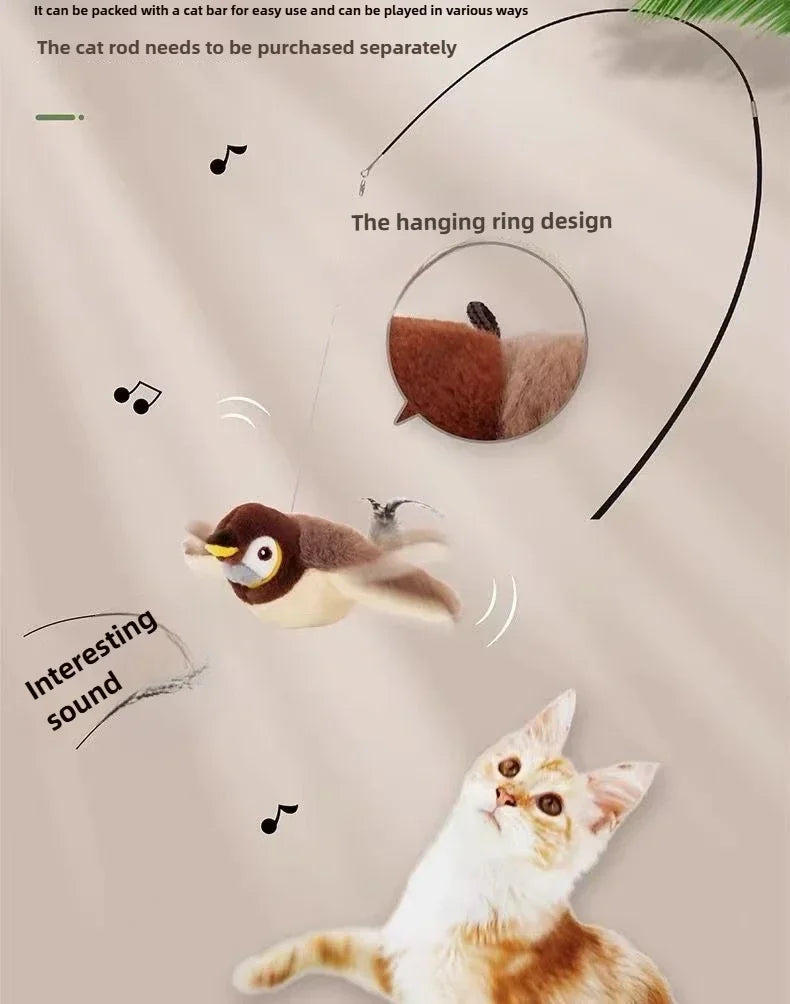 Interactive Cat Toys Rechargeable Flying Bird Rat Cat Toy Chirping Flapping Bird Can Add Catnip Touch Activated Cute Plush Toy