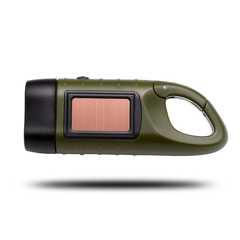 LED Flashlight Hand Crank Solar Powered Rechargeable Survival Gear Self Powered Charging Torch Dynamo for Fishing Boating Hiking