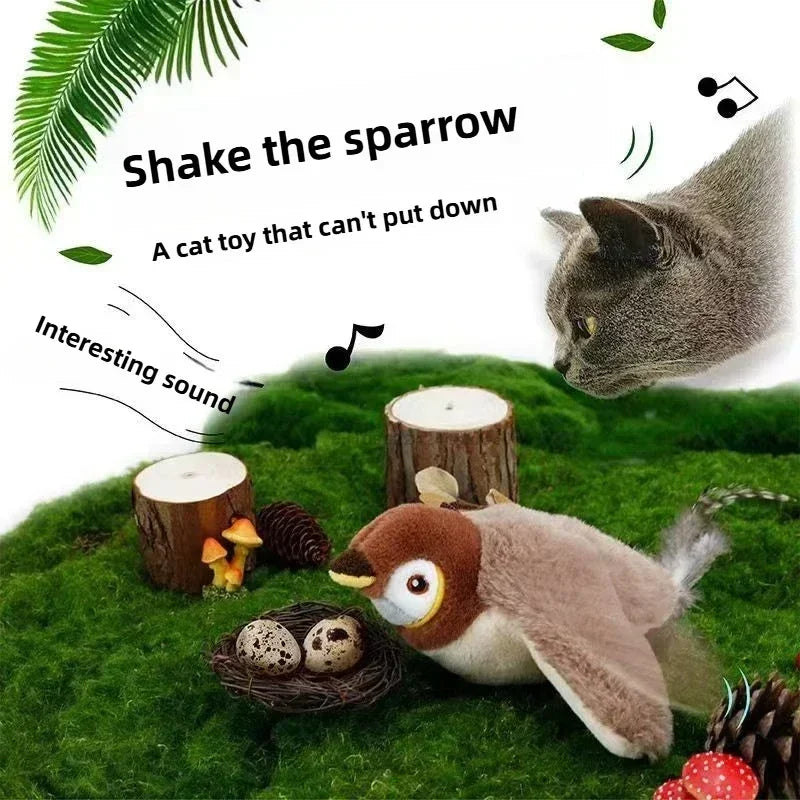 Interactive Cat Toys Rechargeable Flying Bird Rat Cat Toy Chirping Flapping Bird Can Add Catnip Touch Activated Cute Plush Toy