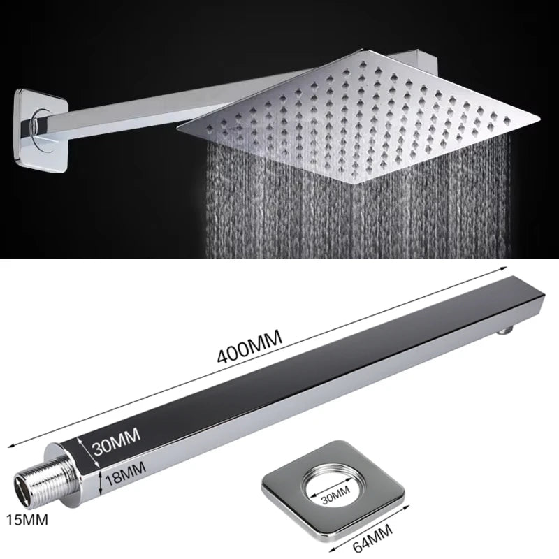 40cm Shower Arm Wall Mounted Shower Arm Shower Head Extension Shower Head Arm for Square Shower Head Rain Shower Head