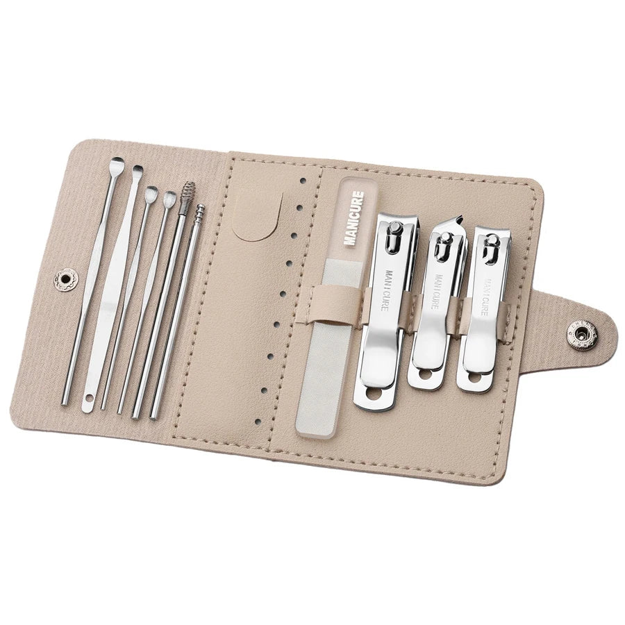 10Pcs Stainless Steel Nail Clipper Set - Manicure Pedicure Kit with Travel Case Curved Ear Spoon Nail Care Tools