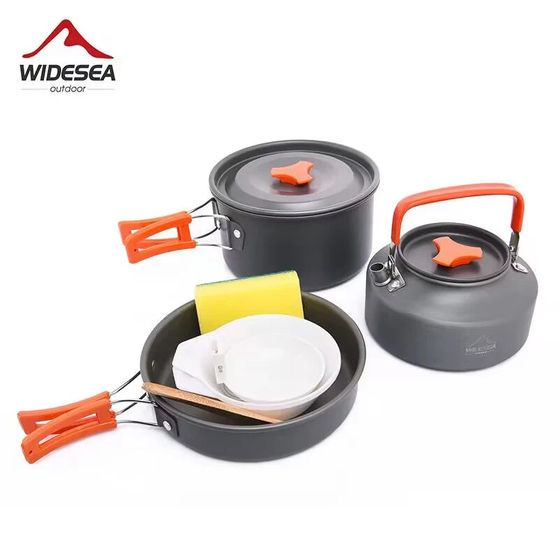 Widesea Camping Soup Pot Outdoor Teapot Cookware Pan Set Tableware Cutlery Utensils Hiking Picnic Travel Equipment Cooker