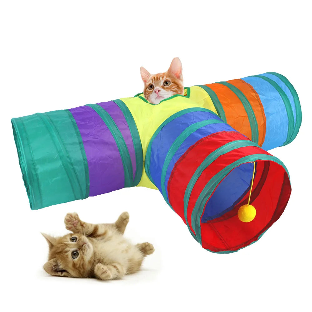 Foldable Rainbow Cat Tunnel Interactive Cat Toy Collapsible Play Tube for Kittens Durable Portable Pet Exercise Cubes