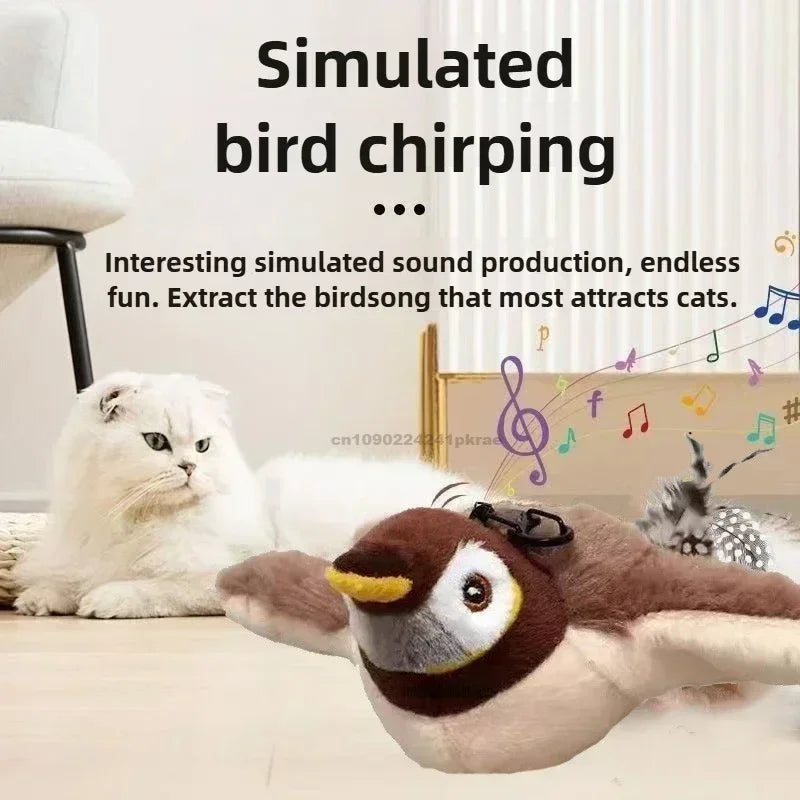 Interactive Cat Toys Rechargeable Flying Bird Rat Cat Toy Chirping Flapping Bird Can Add Catnip Touch Activated Cute Plush Toy