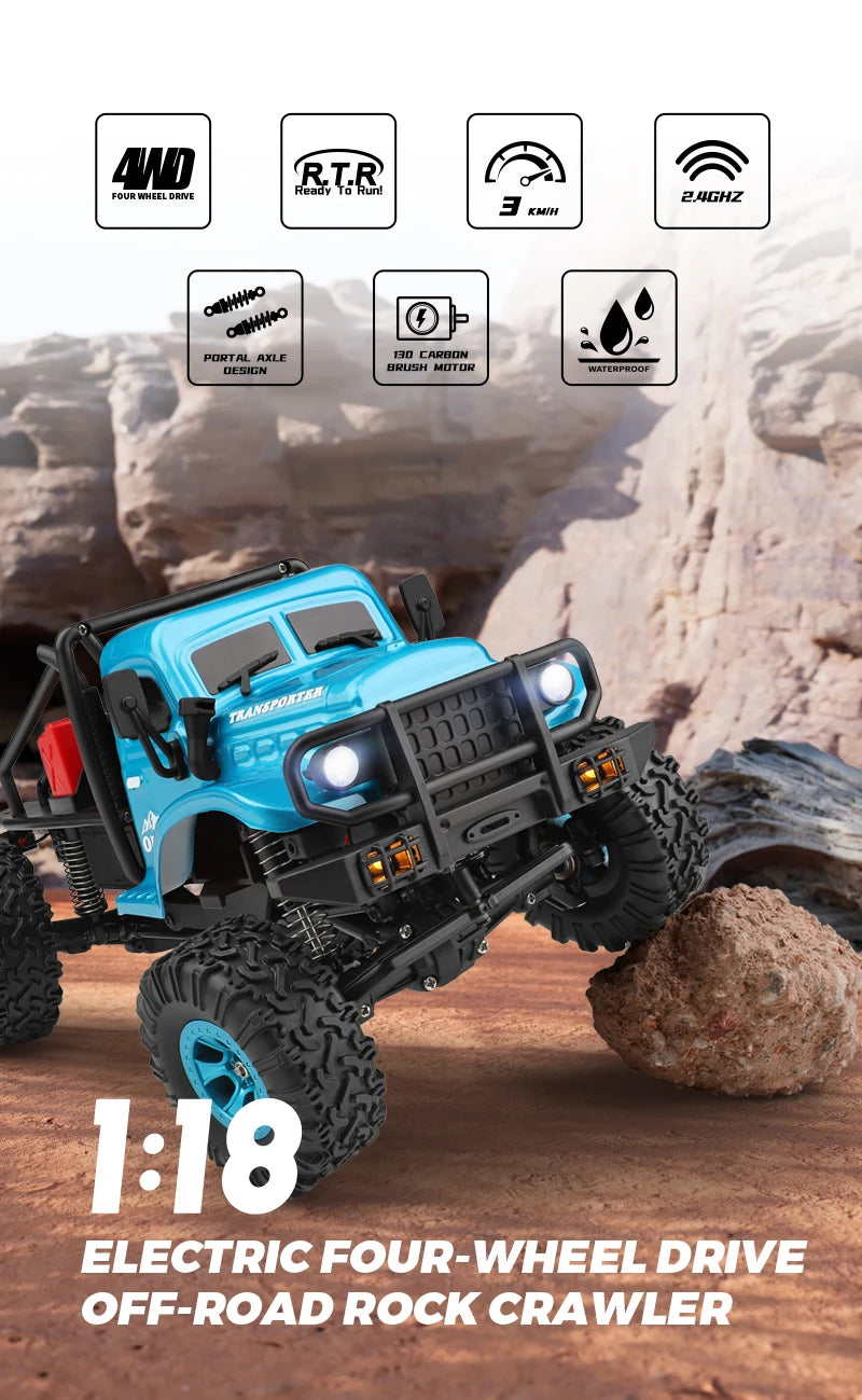 Wltoys 184020 1:18 Mini RC Car 2.4G With LED Lights 4WD Off-Road Electric Crawler Vehicle Remote Control Truck Toy for Children