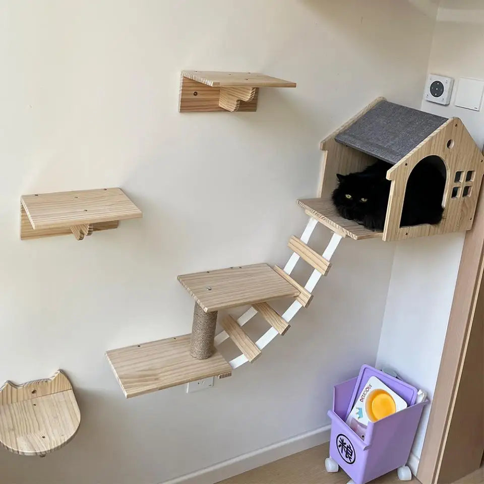 Cat Climbing Shelves Wall Mounted Cat Tree with Sisal Scratching Post Jumping Platform Ladder Cats Supplies Indoor Pet Furniture