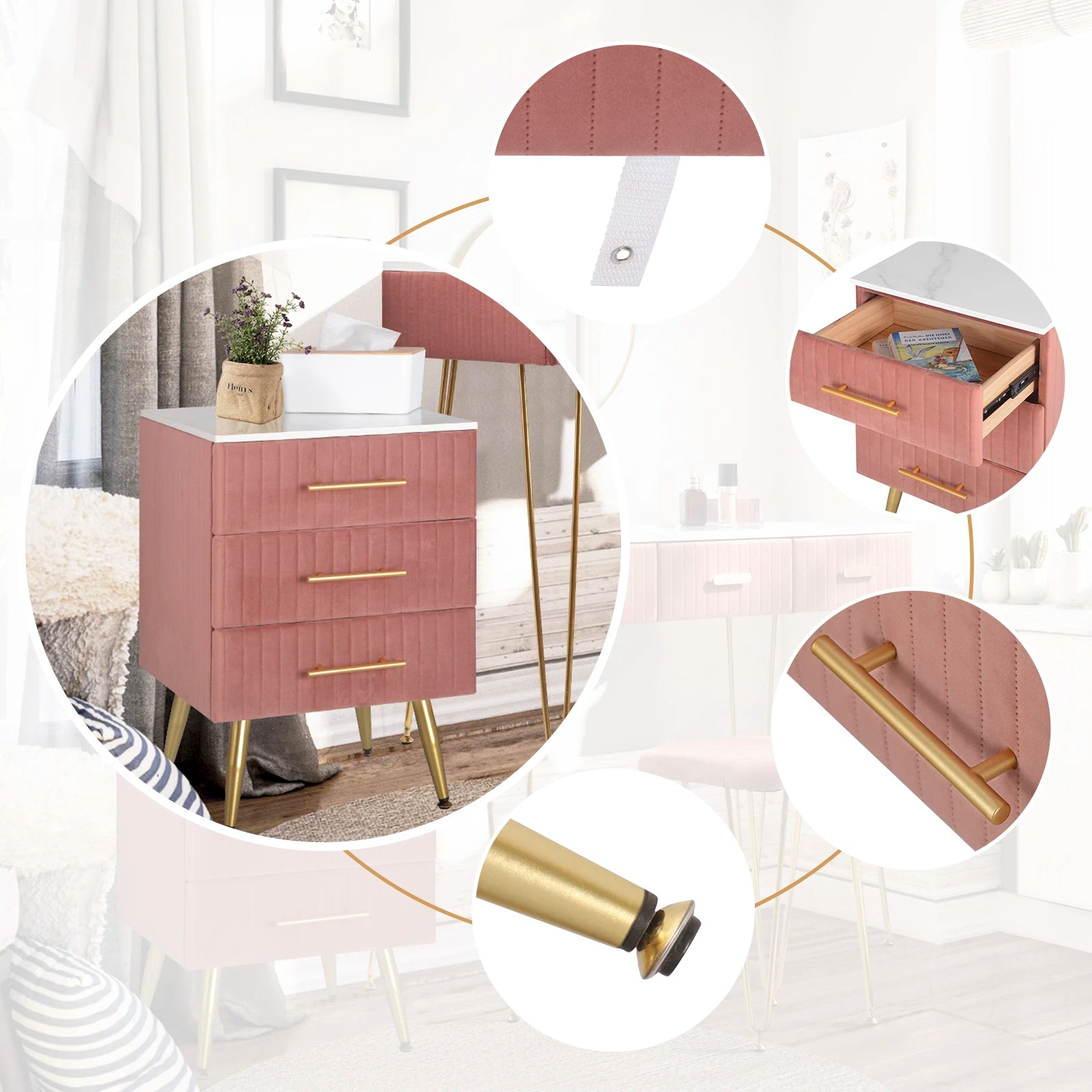 WOLTU Bedside Cabinet Nightstand with 3 Drawers Chest of Drawers Sideboard Storage Coffee Table for Bedroom Home