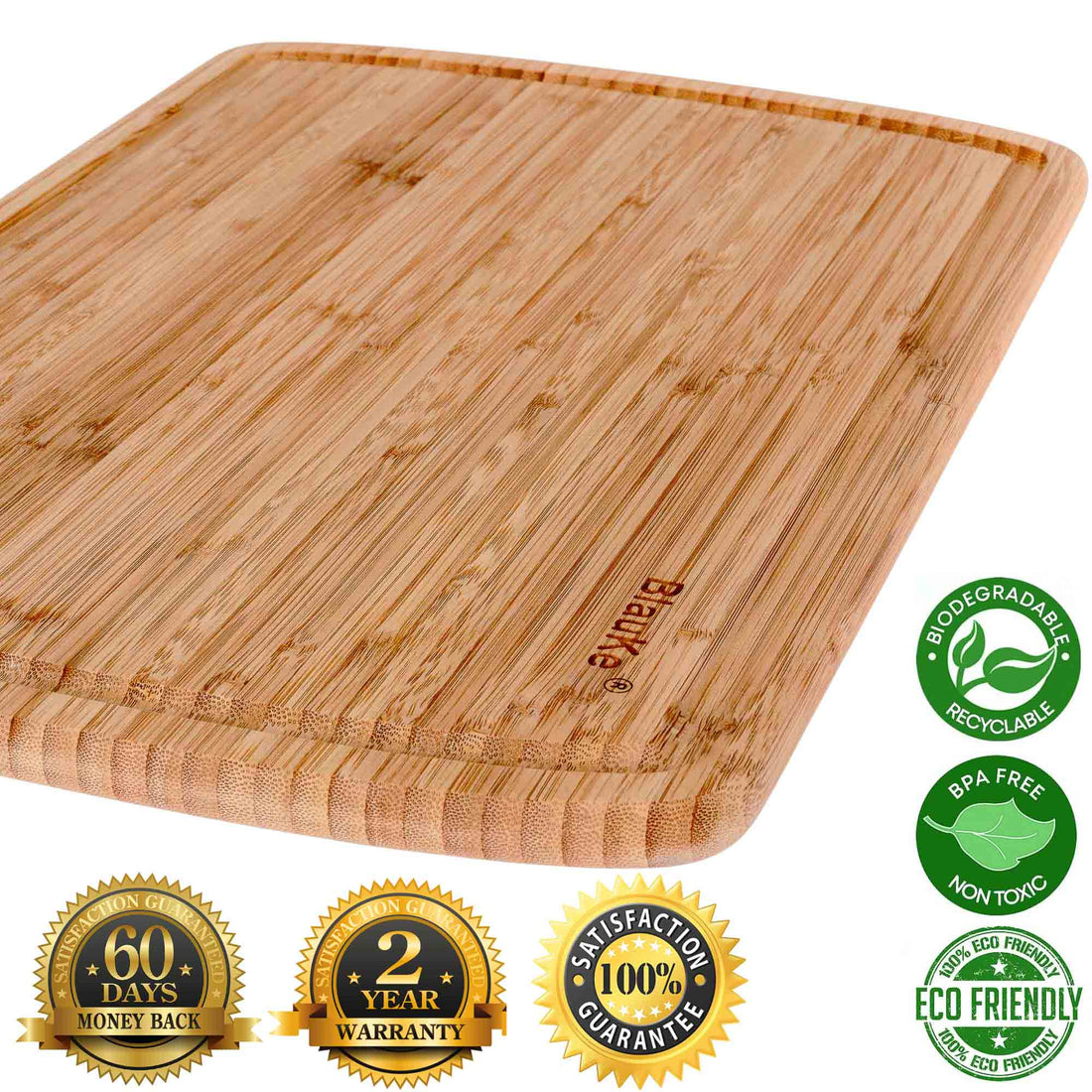 Large Wooden Cutting Board with Juice Groove - Serving Tray 18x12"