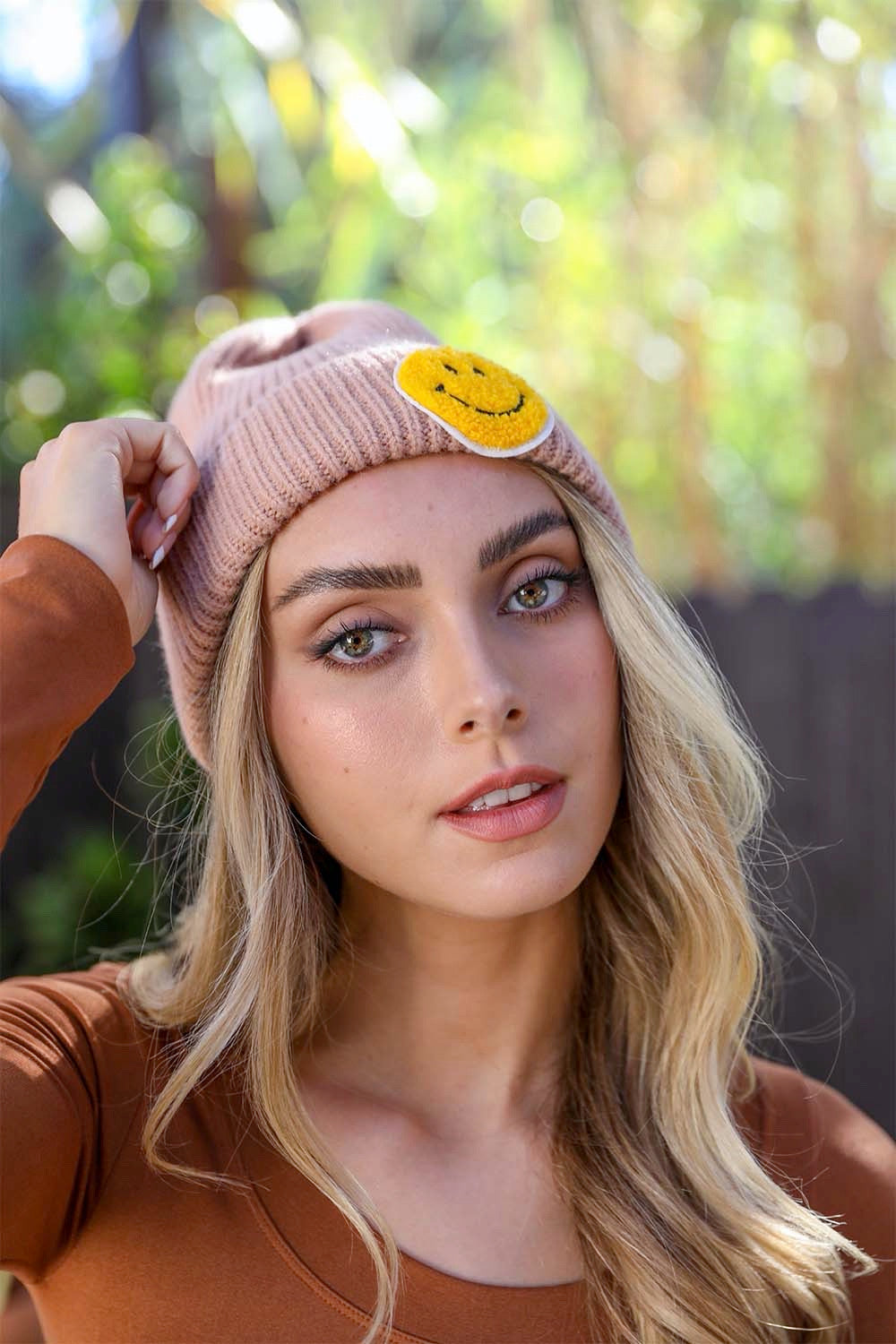 Smiley Face Ribbed Beanie π