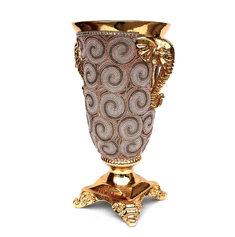 Ambrose Gold Plated Crystal Embellished Ceramic Vase (9 In. x 8 In. x