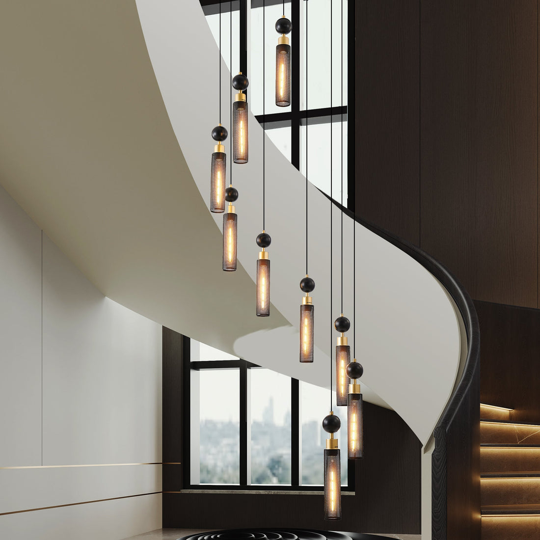 Modern Industrial Multi-Light Pendant Chandelier - 9-Light Black and