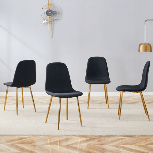 Luxury Simple Chair - Set of 4 BLACK Linen-Cotton Material High
