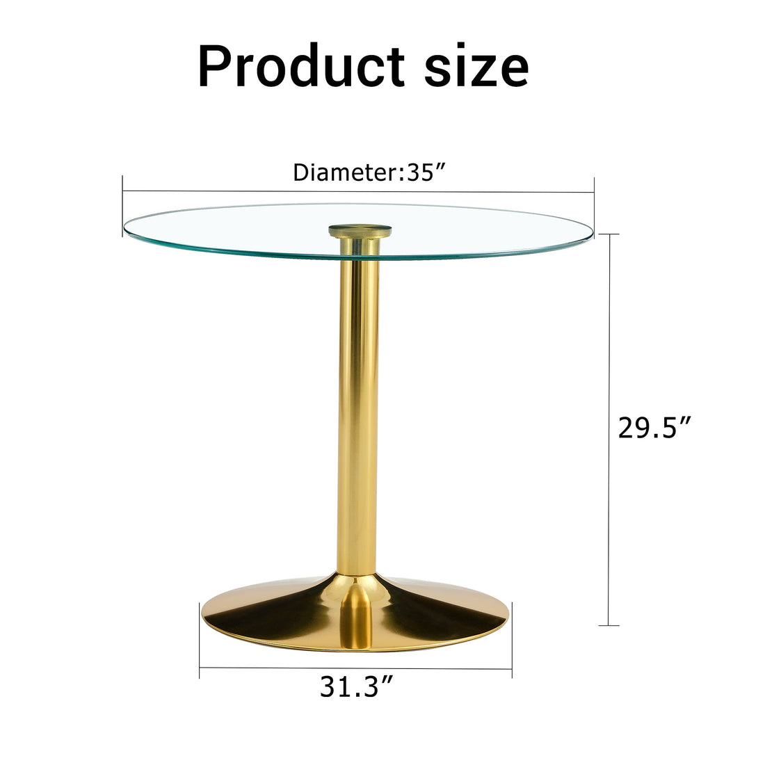 A 35-inch diameter glass top and a modern, minimalist round dining