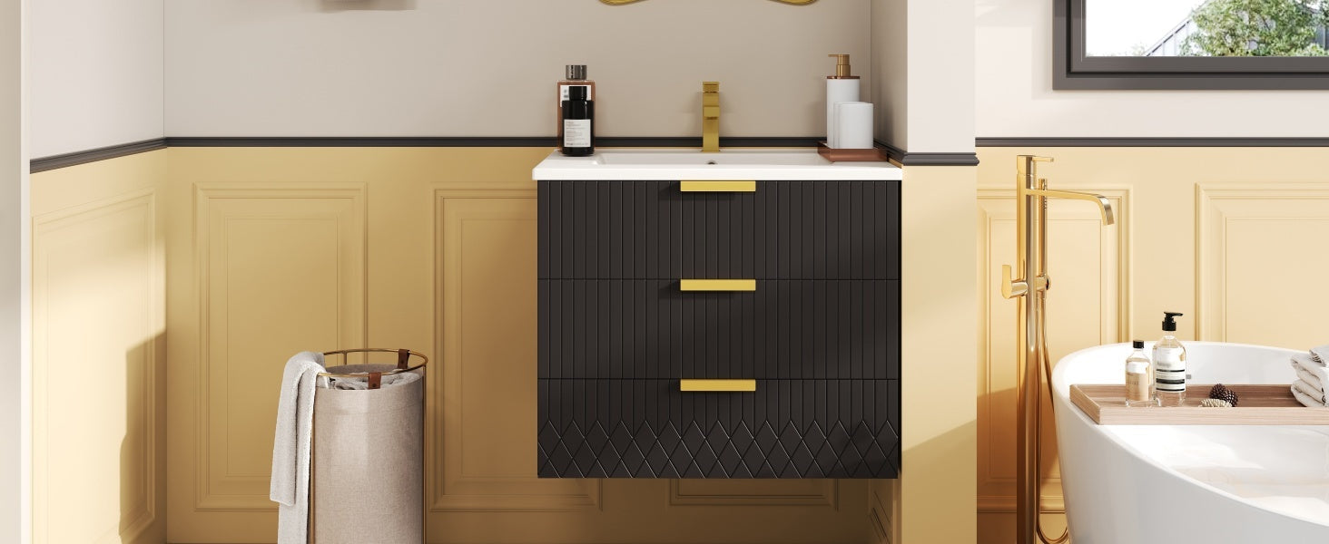 24inch Wall Mounted Floating Cabinet w/Double Drawer, Floating