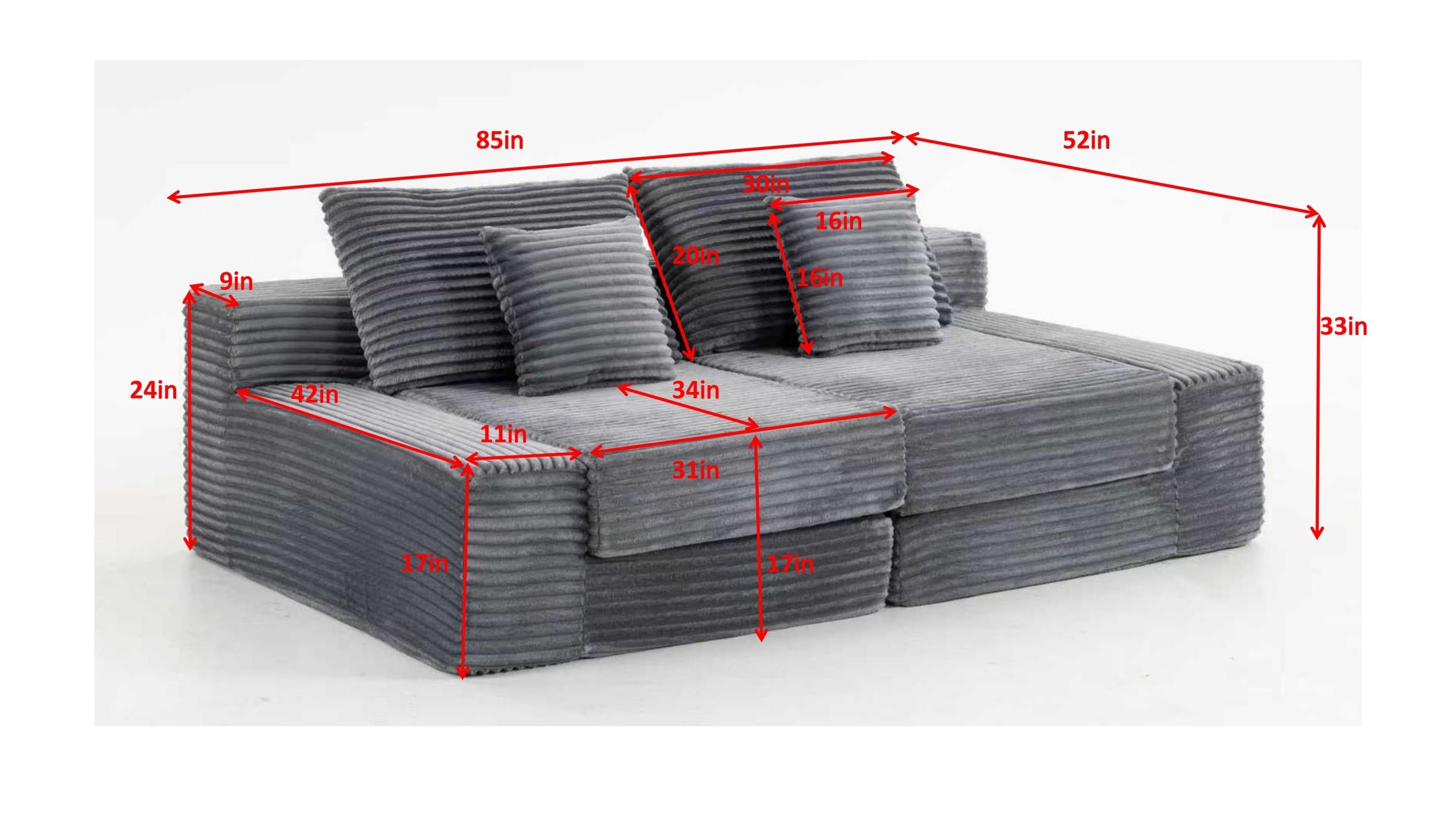 Double Lounge Chaise,Cloud Plush Sofa Bed,Upholstered Boneless Cloud