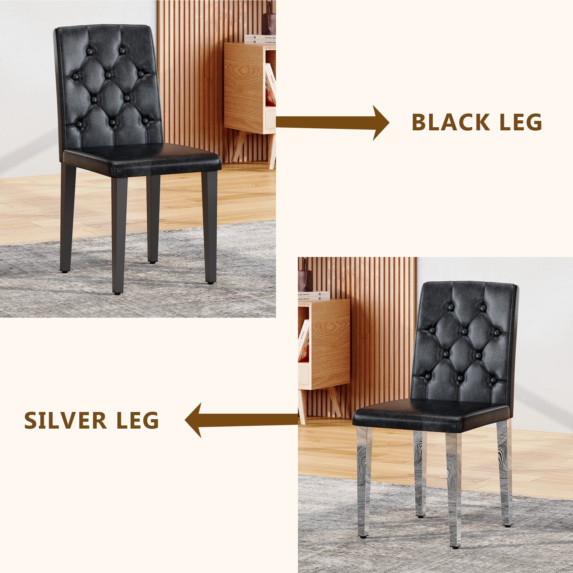 4-pack black PU dining chairs: ergonomic buckle backrest, 35 inches