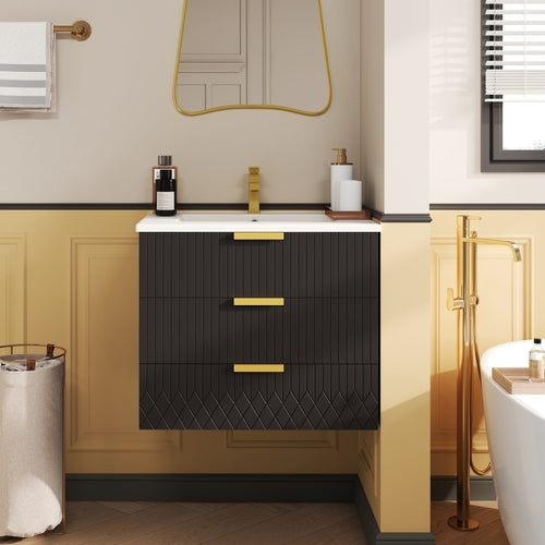 24inch Wall Mounted Floating Cabinet w/Double Drawer, Floating