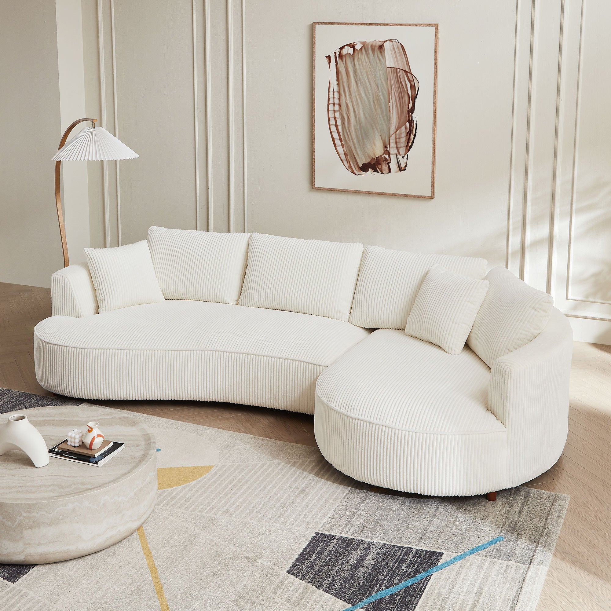122.04 inch Corduroy Upholstered Sectional Sofa with Right Facing