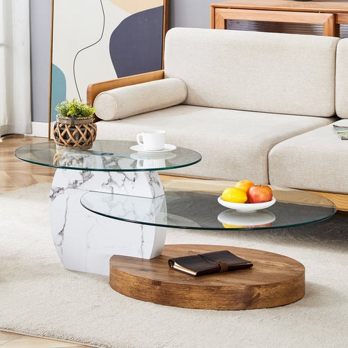 Contemporary Artistic Double Layer Coffee Table - White Marble and
