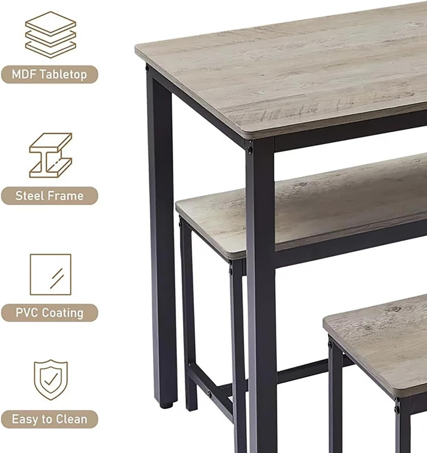 Dining Table Set for 4, Kitchen Room Table Set with 2 Benches, 3-Piece