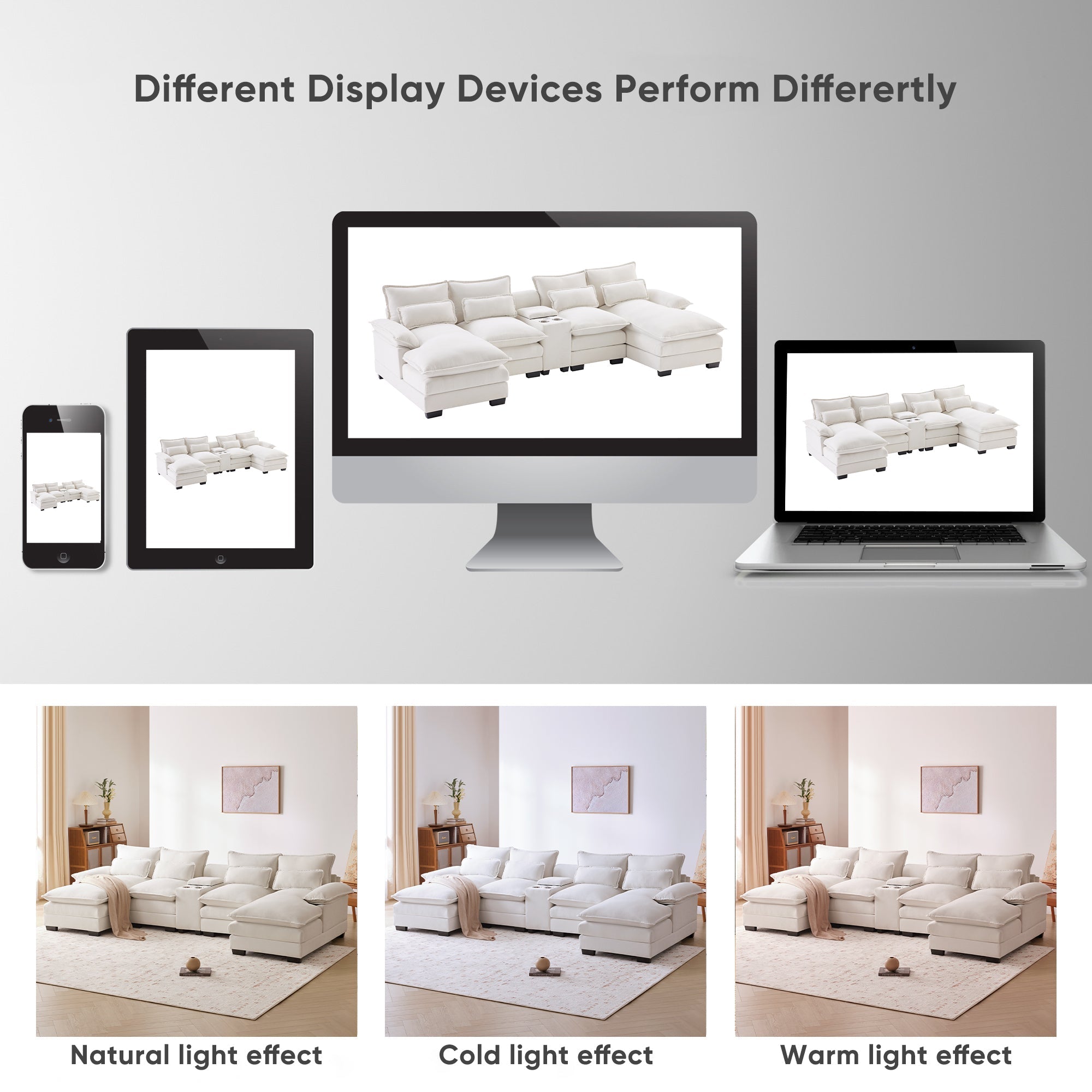 123*55" Modern U-shaped Sofa with Console,Cupholders and USB