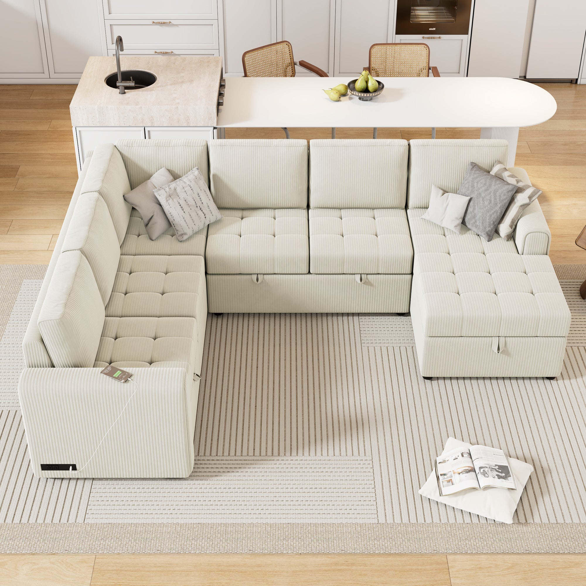 107.5" U-shaped Sofa Sectional Sofa Pull-out Sofa bed with a Storage
