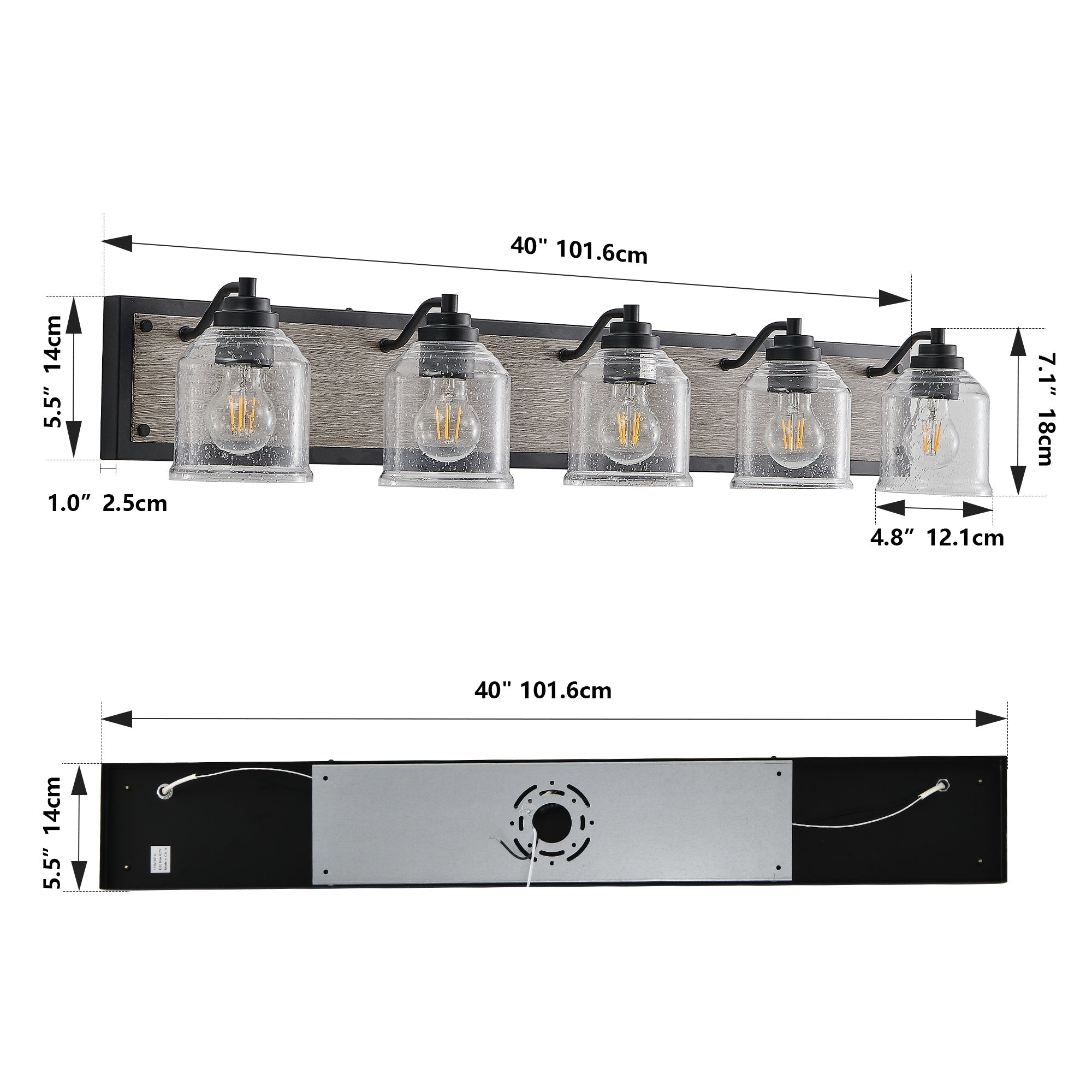 Farmhouse Vanity Light Fixture, 5-Light Bathroom Wall Sconce with