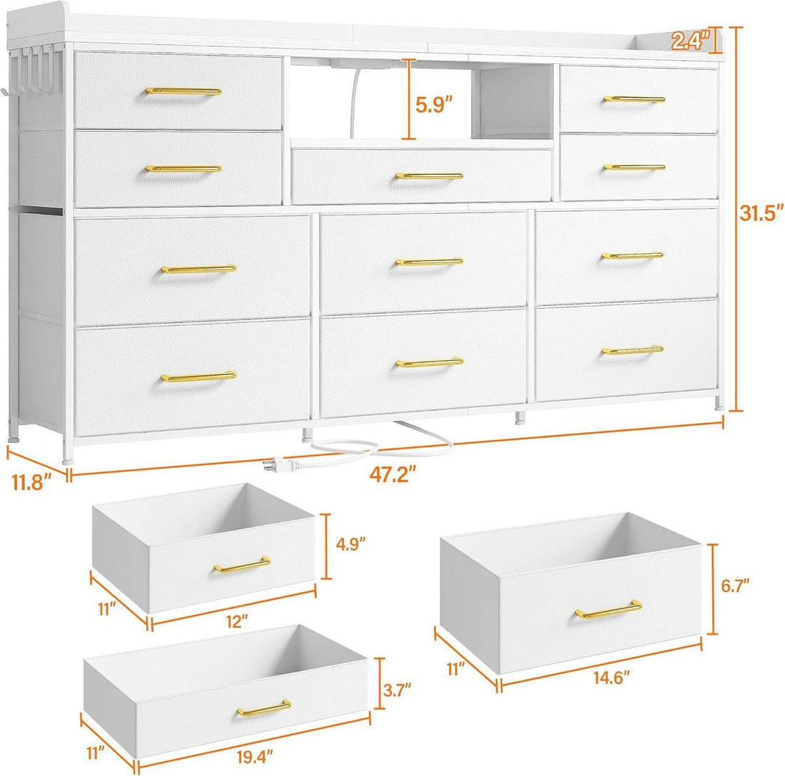 Dresser TV Stand with 11 Drawers for 60" TV Stand for Bedroom with LED