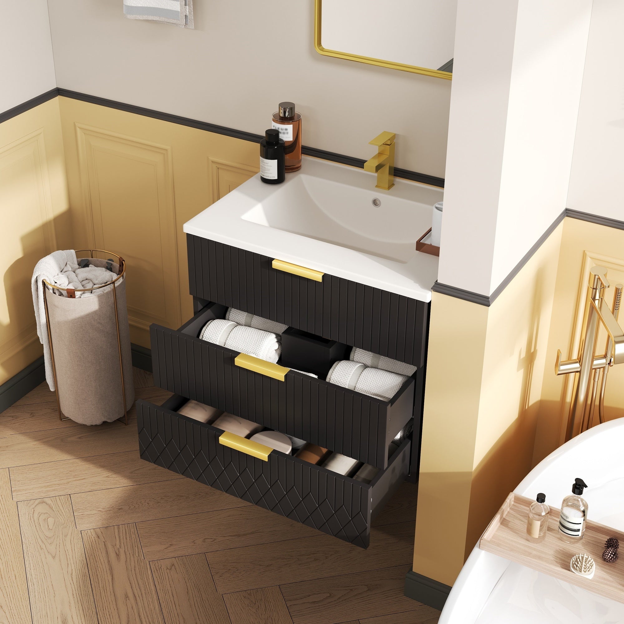 24inch Wall Mounted Floating Cabinet w/Double Drawer, Floating