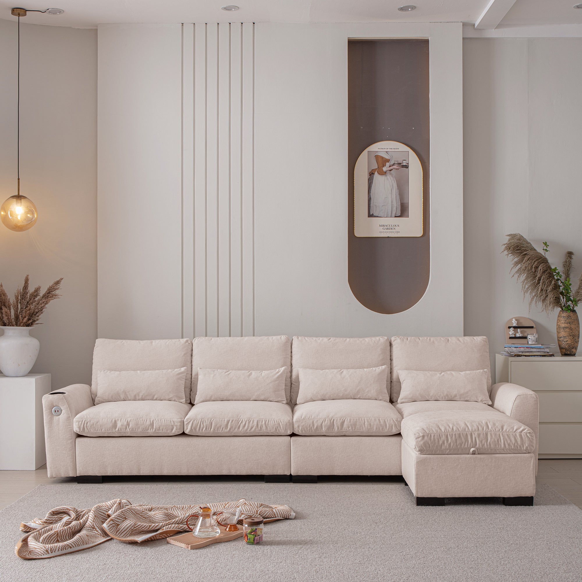 114.5"Modern Modular L Shaped Chenille Sofa Couch Reversible Ottoman
