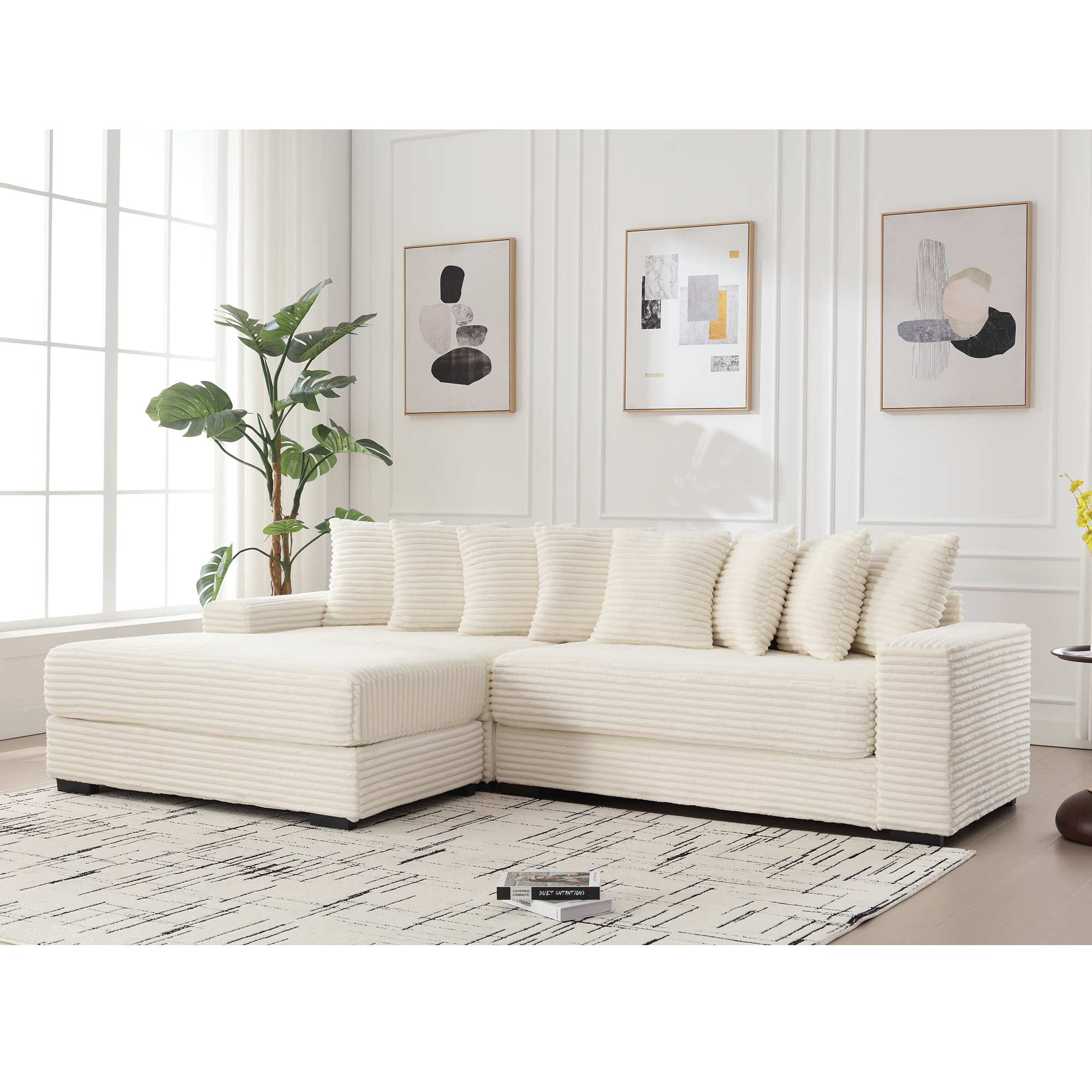 Oversized Two-Piece Couches, L Shaped Sofa, Corduroy, Left Chaise