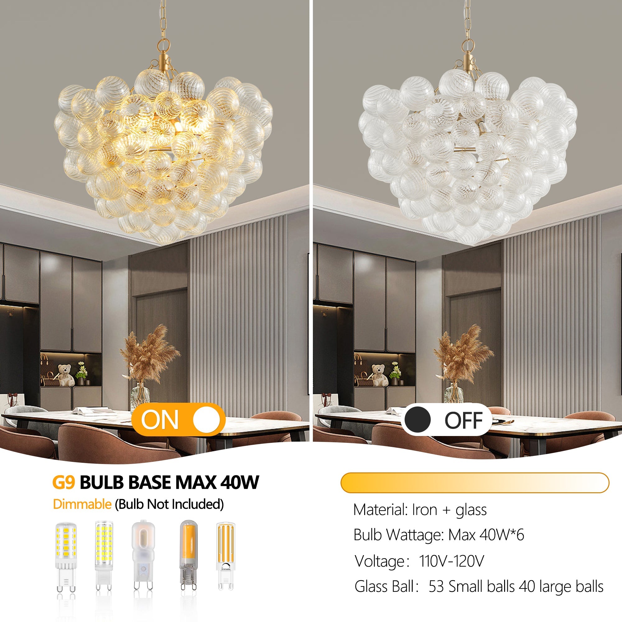 23.6-Inch Gold Pendant Light Chandelier with Threaded Clear Glass