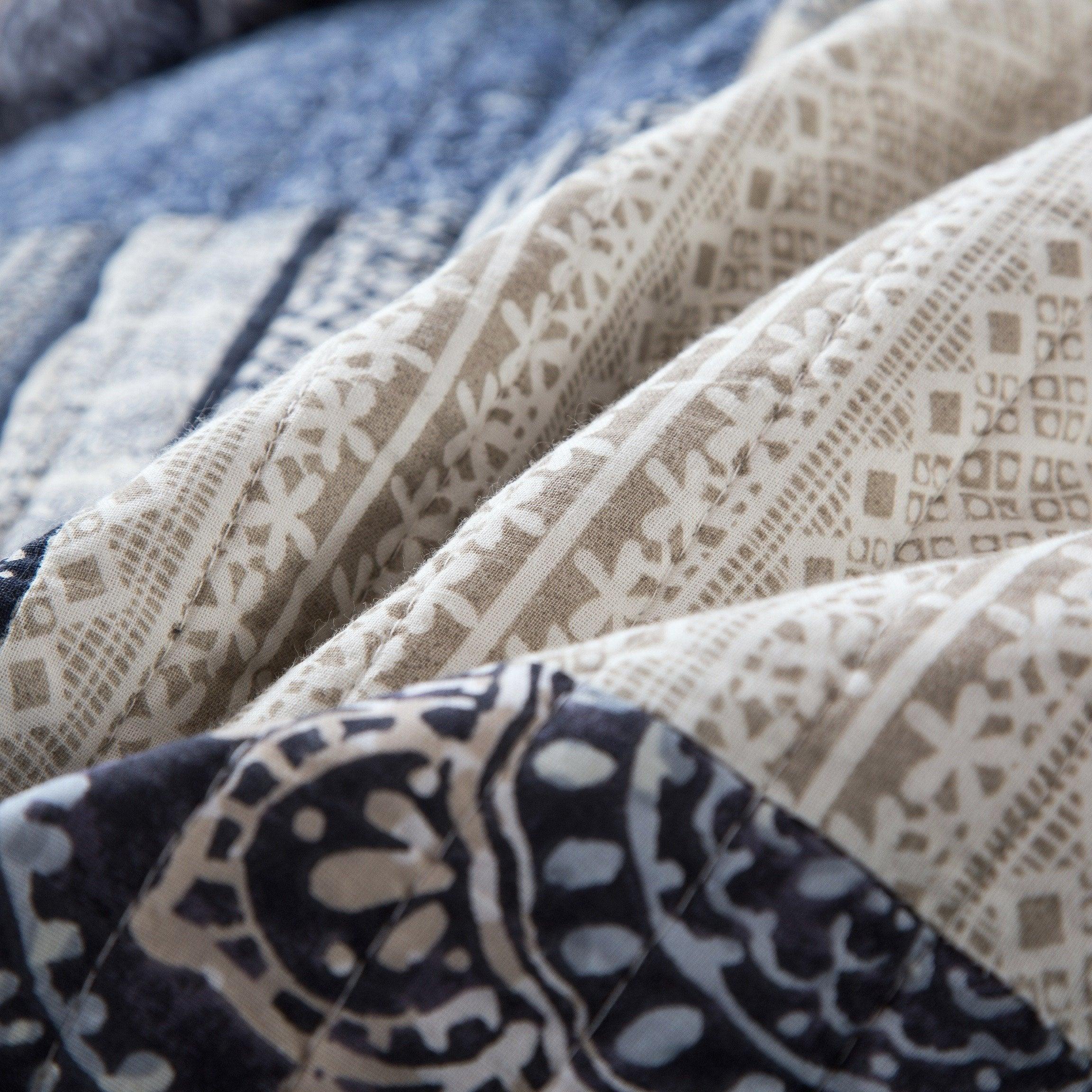 DaDa Bedding Bohemian Denim Blue Elegance Patchwork Cotton Bedspread