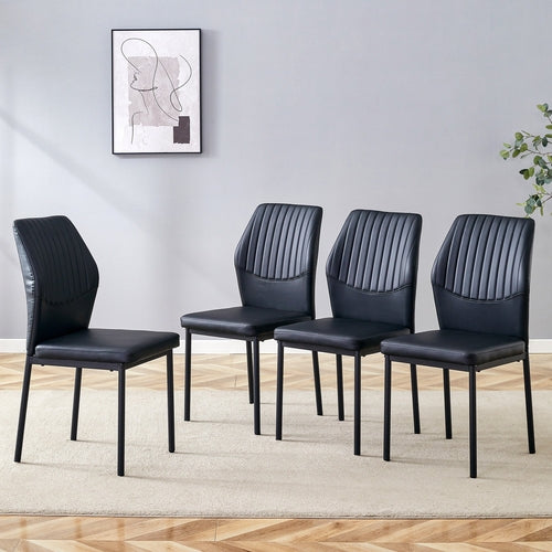 Luxury Simple Chair - Set of 4 BLACK PU Material High Resilience