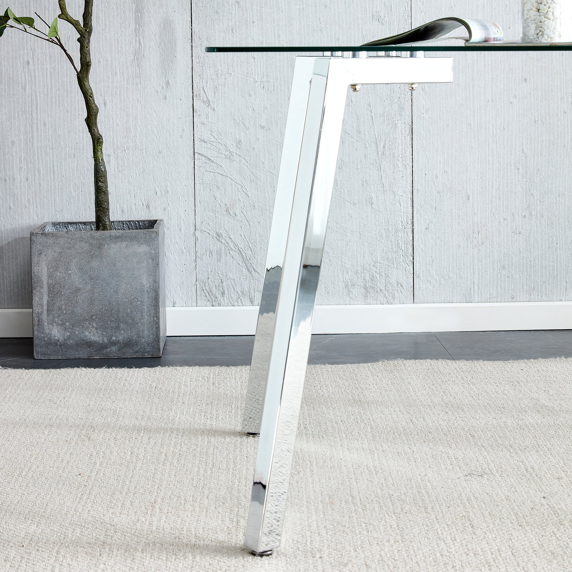 Glass Dining Table Modern Minimalist Rectangular for 4-6 with 0.31&
