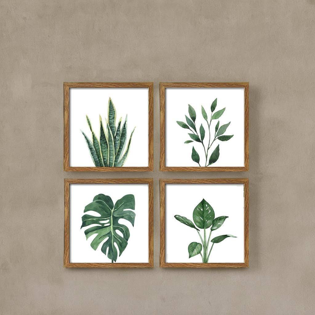 Botanical Bathroom Wall Art Green Plant Framed Set