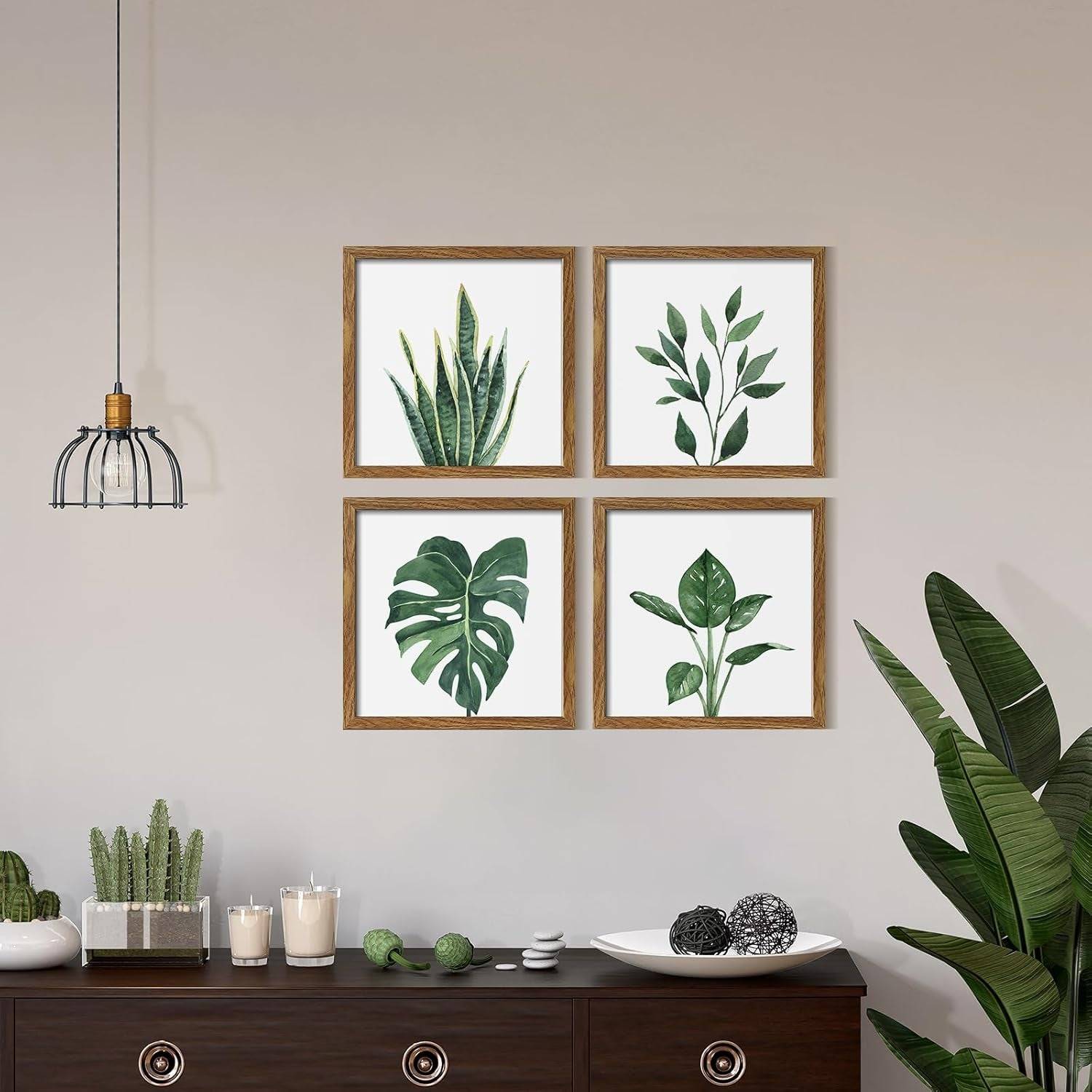 Botanical Bathroom Wall Art Green Plant Framed Set