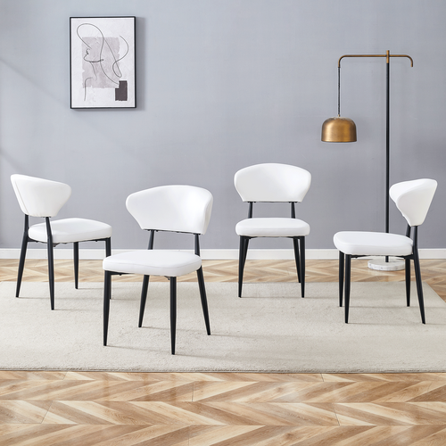 White Minimalist Ergonomic Dining Chair, With A Curved Backrest For