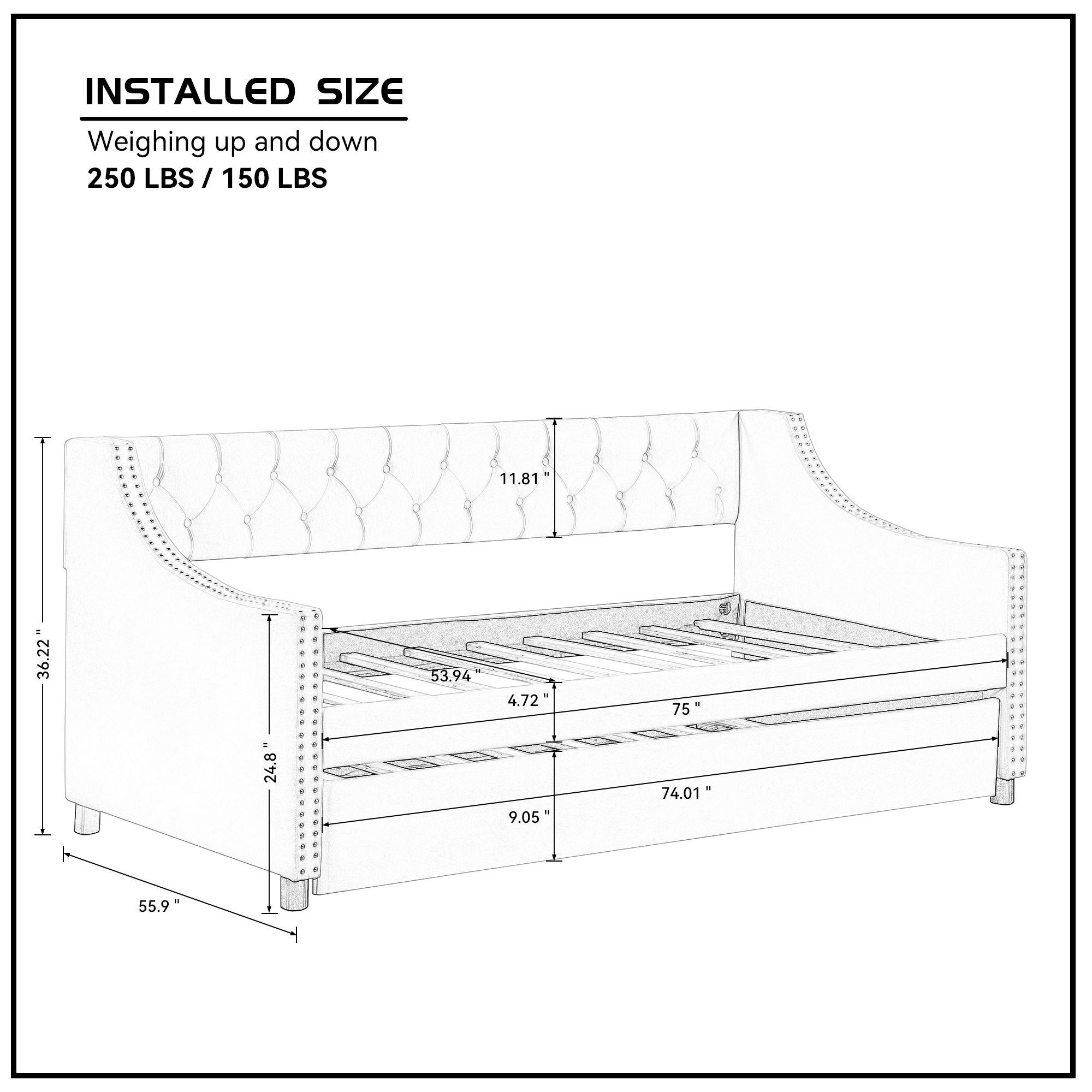 Daybed with Trundle Upholstered Tufted Sofa Bed, with Button and