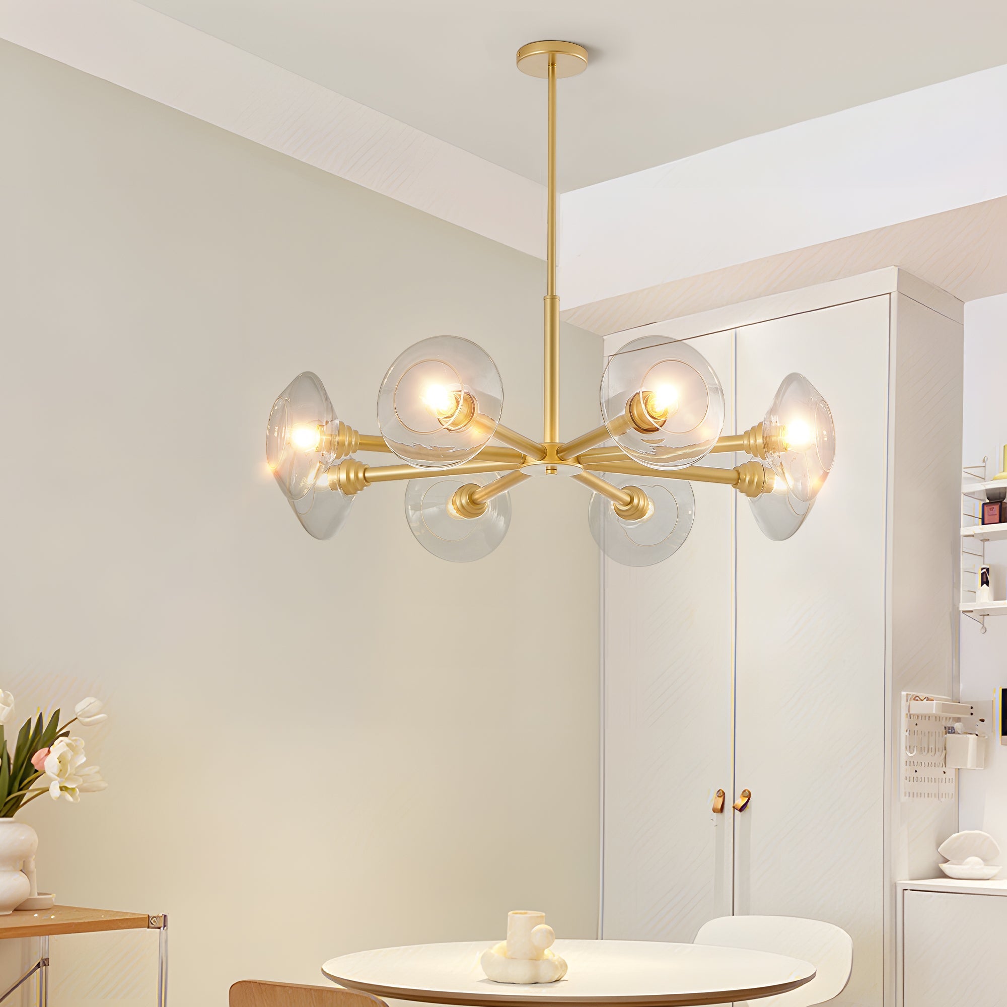 Modern Gold 8-Light Sputnik Chandelier with Clear Glass Shades,
