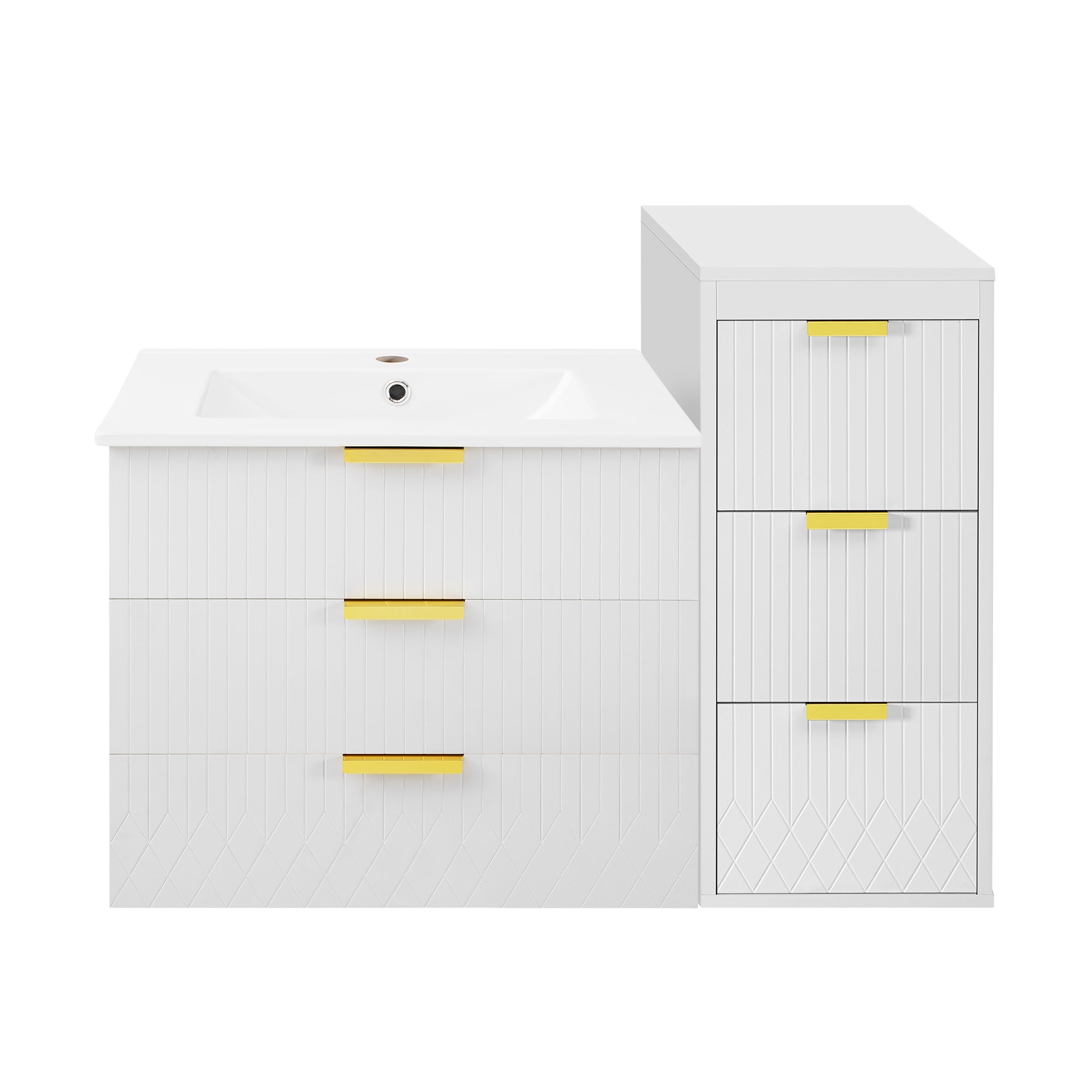 24inch Wall Mounted Floating Cabinet w/Side Cabinet Combo, Rectangular