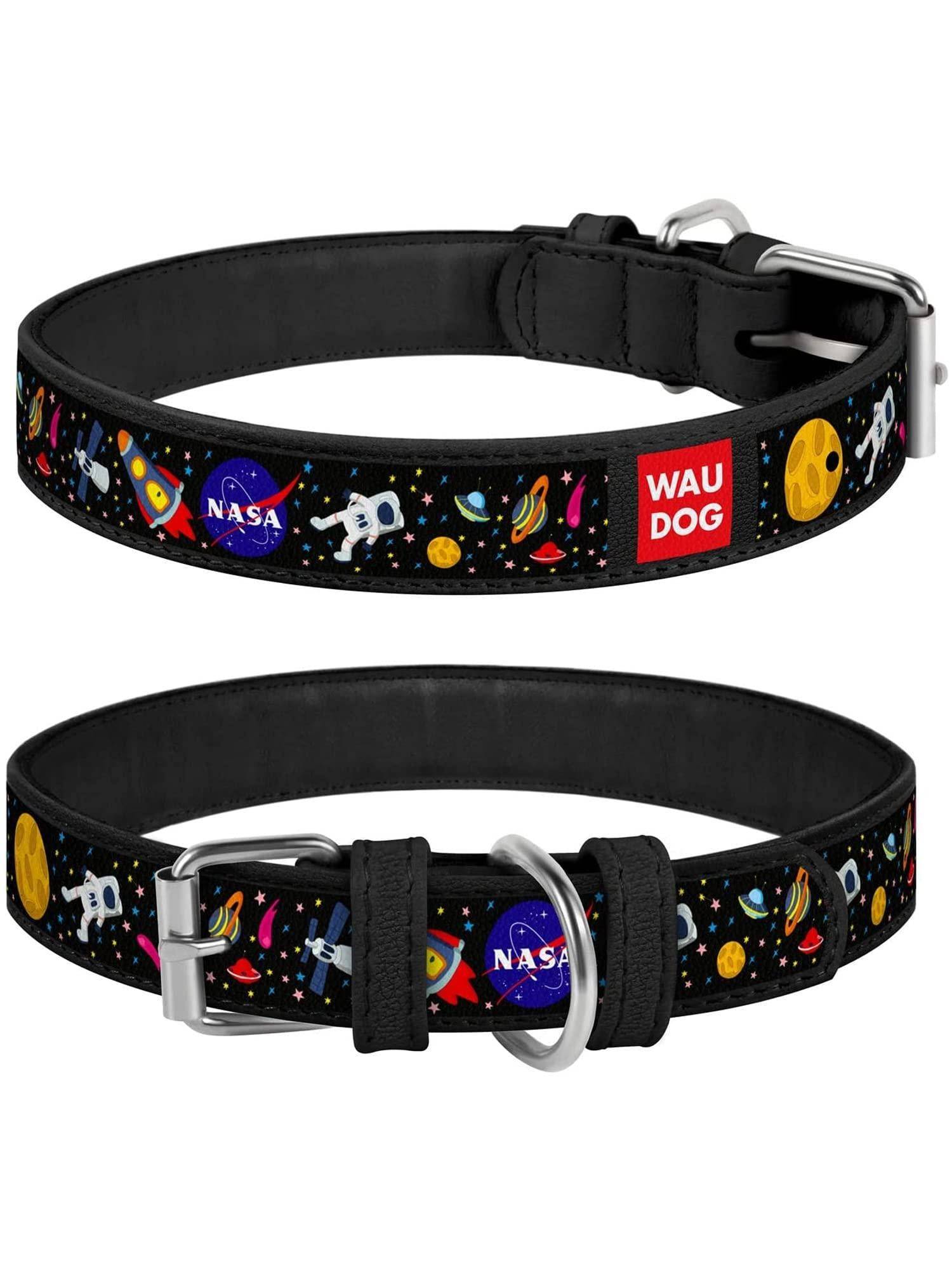 WAUDOG Leather Dog Collar with NASA Design Dog Collars for Medium