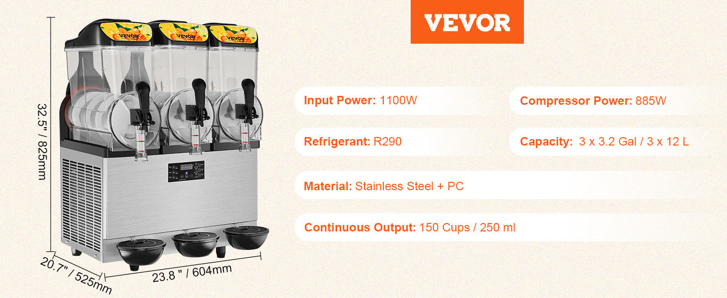VEVOR 1/2/3 Tanks Commercial Ice-Cool Juice Smoothie Slush Maker Frozen Beverage Cold Drink Dispenser Vending Machine for Home