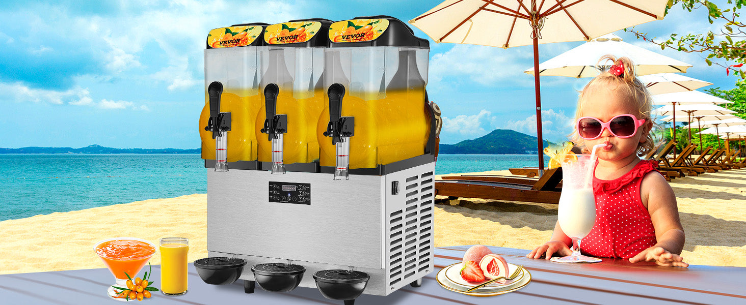 VEVOR 1/2/3 Tanks Commercial Ice-Cool Juice Smoothie Slush Maker Frozen Beverage Cold Drink Dispenser Vending Machine for Home