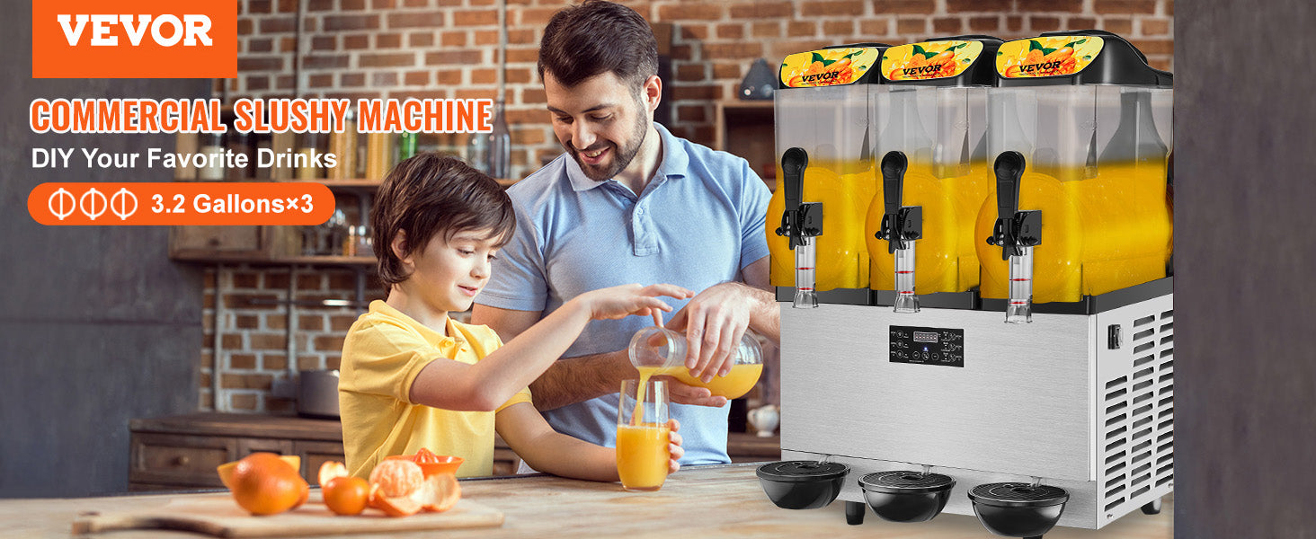VEVOR 1/2/3 Tanks Commercial Ice-Cool Juice Smoothie Slush Maker Frozen Beverage Cold Drink Dispenser Vending Machine for Home
