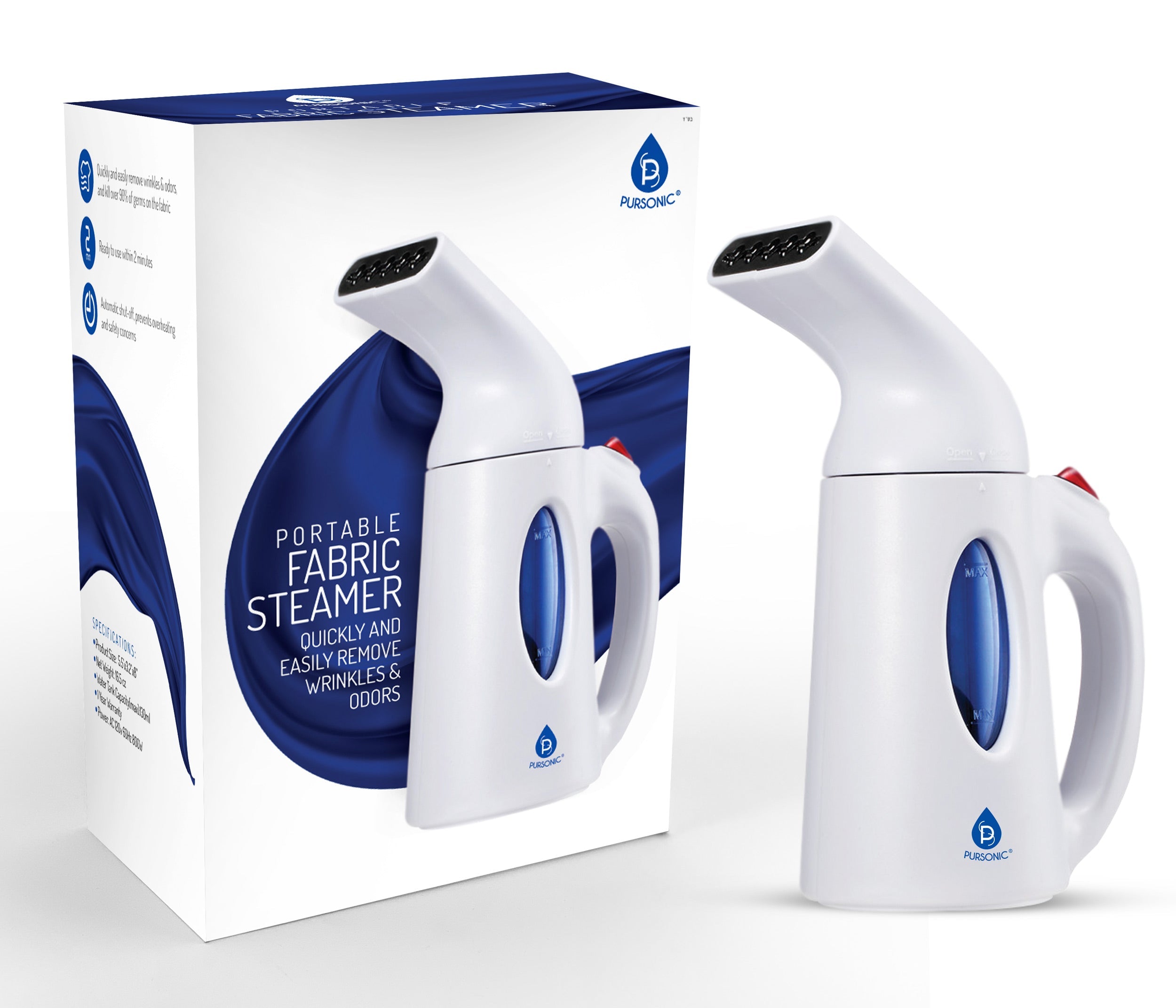 Pursonic 130ml Handheld Fabric Fast Heat-up Powerful Travel Clothes